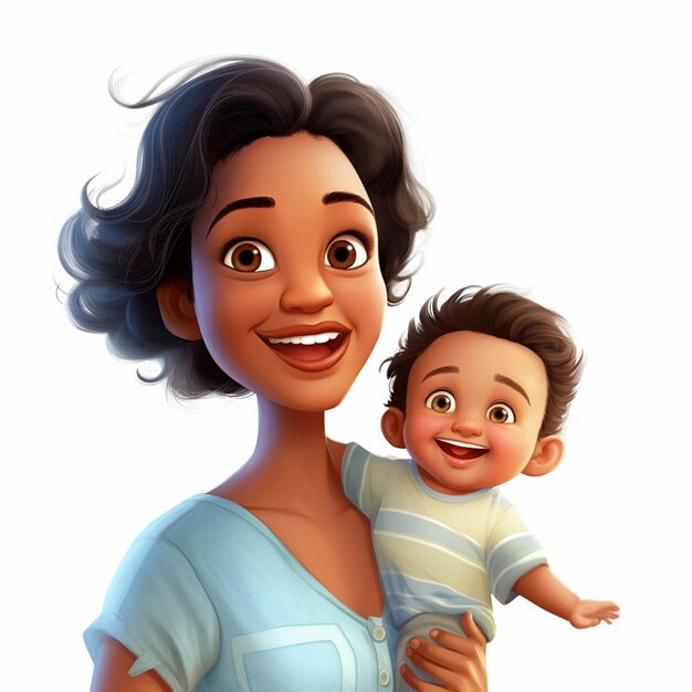 Photo cartoon woman holding a baby in her arms generative ai