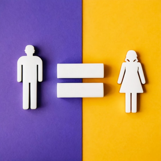 Cartoon woman and man with equality between them