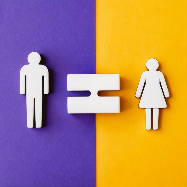 Cartoon woman and man with equality between them