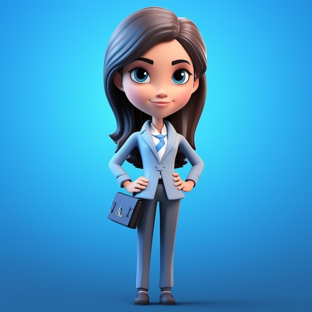 A cartoon of a woman in a suit with a blue background.