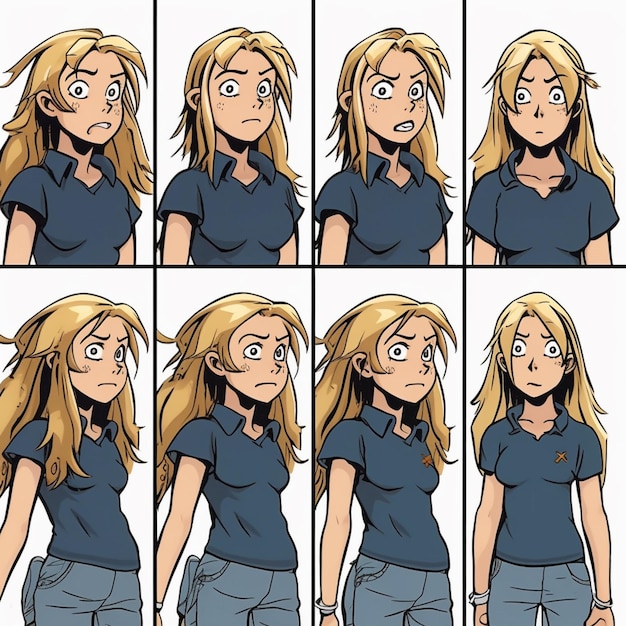 Photo a cartoon of a woman with different expressions on her face generative ai