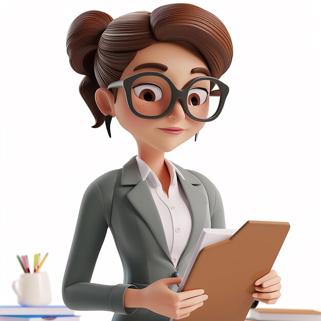 Photo a cartoon of a woman with glasses and a folder that says quot bob quot