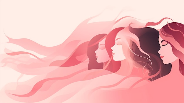 Cartoon woman with long hair in pink background