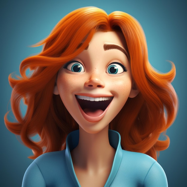 a cartoon woman with red hair and blue shirt