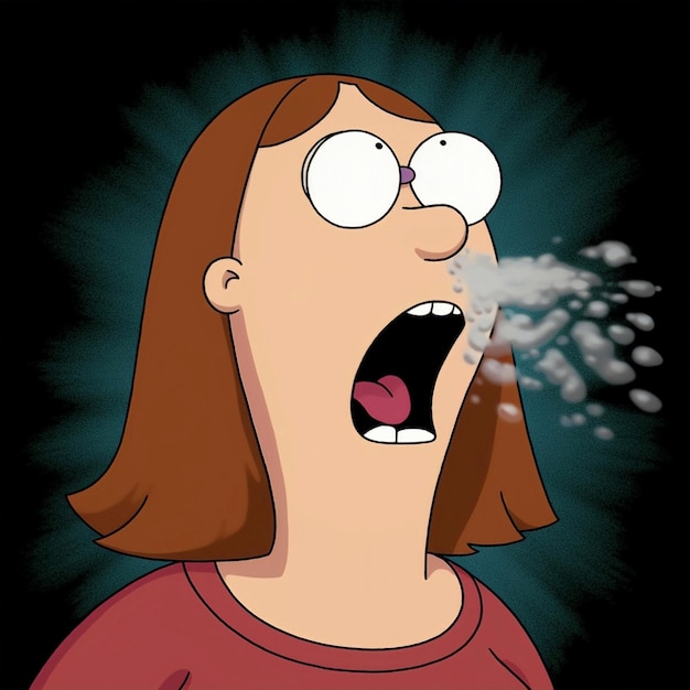 A cartoon of a woman with a red shirt that says yawning