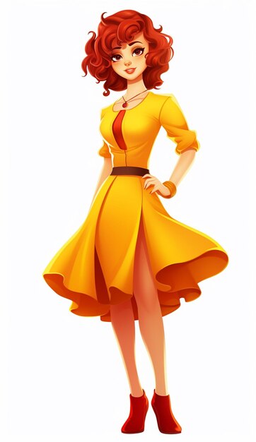 Photo a cartoon of a woman in a yellow dress and red shoes generative ai