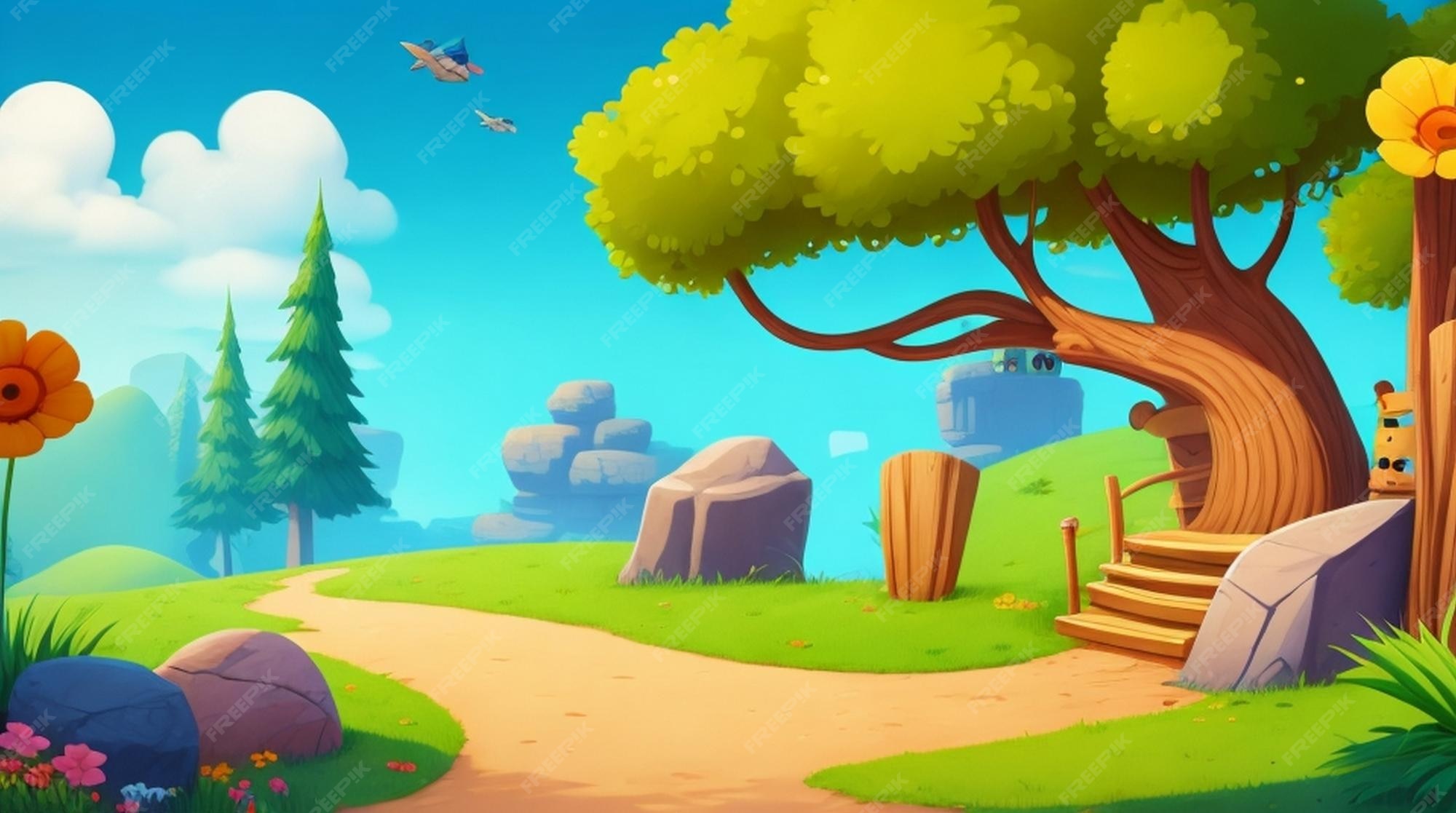 Premium AI Image | Cartoon Wonderland Exploring the Vibrant Backgrounds 