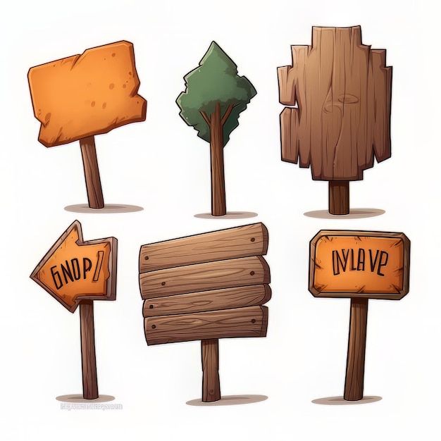 cartoon wood signposts set