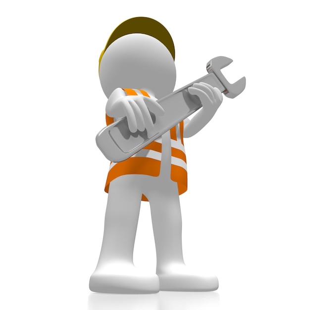 Photo cartoon worker holding a wrench