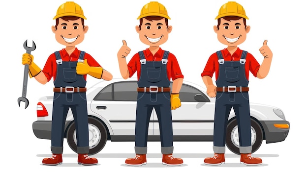車を乗せた労働者の漫画とメカニックという言葉
