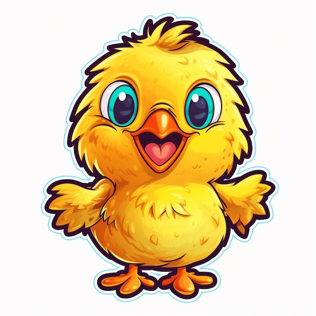 Photo cartoon yellow bird with big eyes and a big smile generative ai