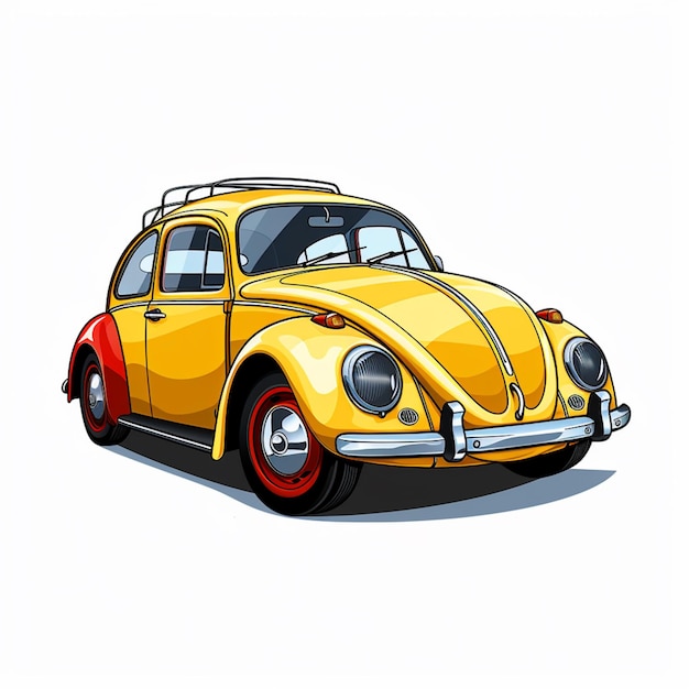 Photo cartoon yellow car with red rims and a white background generative ai