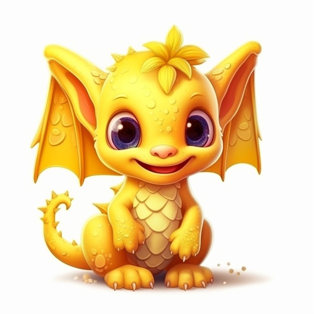 cartoon yellow dragon with big eyes and big wings generative ai