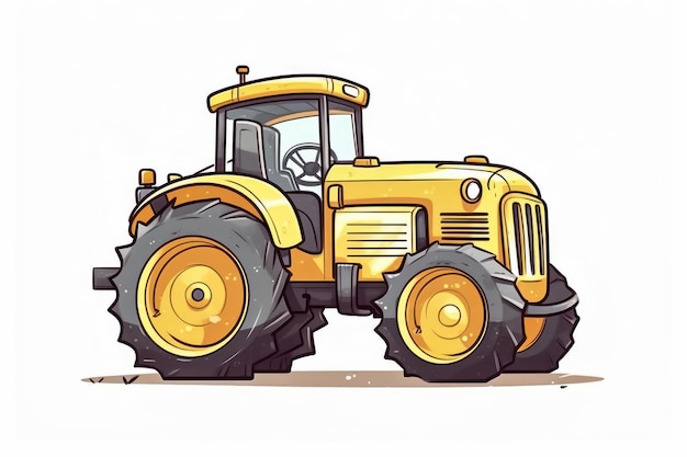 Cartoon of a yellow farm tractor on white background