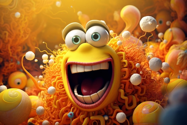 Cartoon yellow funny monster 3d illustration