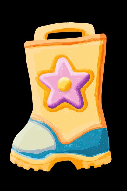Photo cartoon yellow rain boot with flower illustration