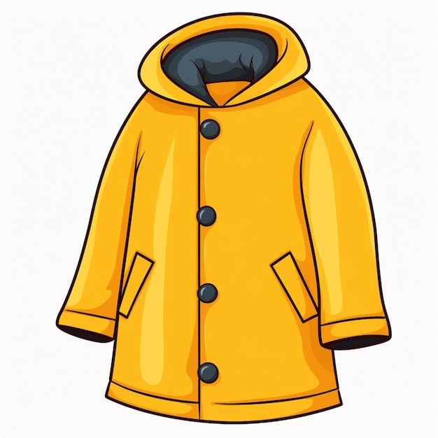 cartoon yellow raincoat with hood and buttons on a white background generative ai