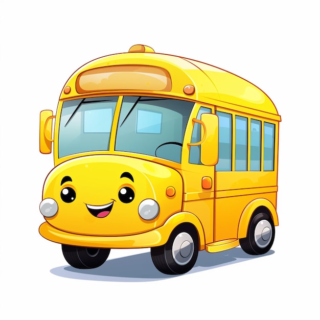 Photo cartoon yellow school bus with a happy face generative ai