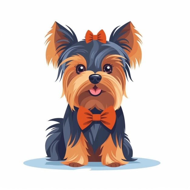 Photo a cartoon yorkshire terrier dog with a bow tie sitting down generative ai