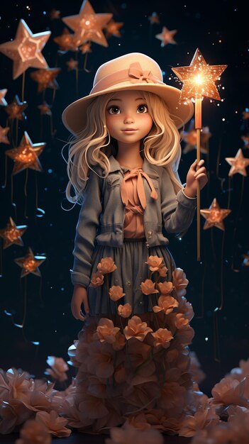 Photo cartoon young girl hero