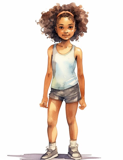 cartoon of a young girl with a big afro standing in a short skirt generative ai