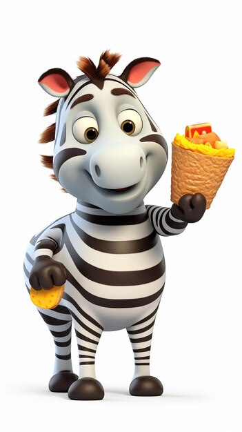 Photo a cartoon zebra eating fast food