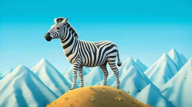 Photo cartoon zebra in hyperrealistic mountain landscape