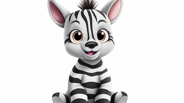 A cartoon zebra sitting on a white background