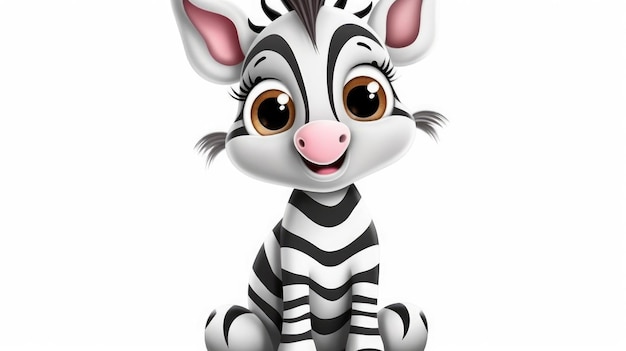 A cartoon zebra with a pink nose and a black nose.