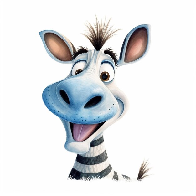 A cartoon of a zebra with a striped zebra on the front.