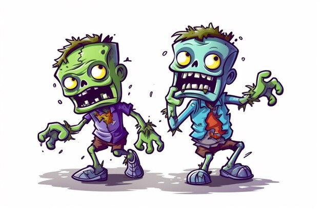 Photo cartoon zombie characters in different poses with different expressions generative ai