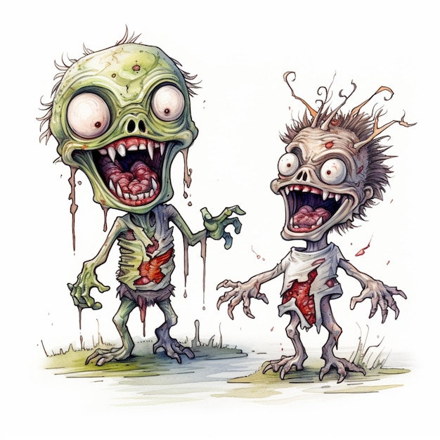 cartoon zombie couple with a knife and a heart in their hands generative ai