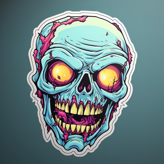 Cartoon Zombie Face Sticker With Attractive Skull Design