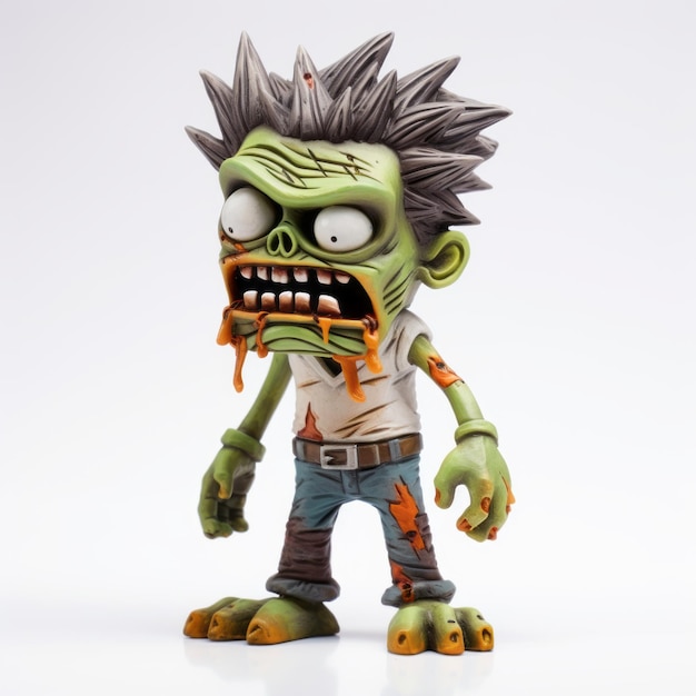 Cartoon Zombie Figurine With Spiky Hairstyle On White Background