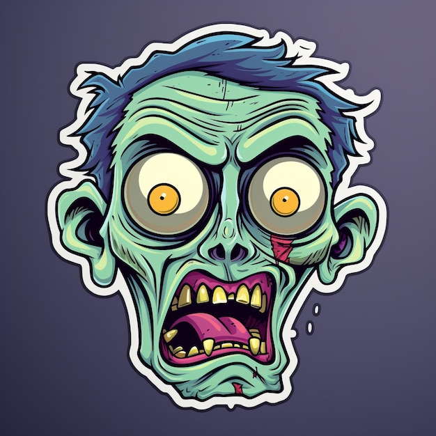 Cartoon zombie gezicht Sticker vectorillustratie op donkere achtergrond