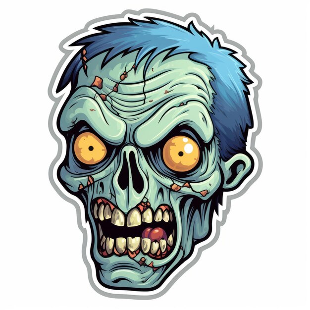 Foto cartoon zombie head sticker design met gecontureerde schaduw