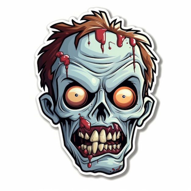 Photo cartoon zombie head sticker with highly detailed illustrations