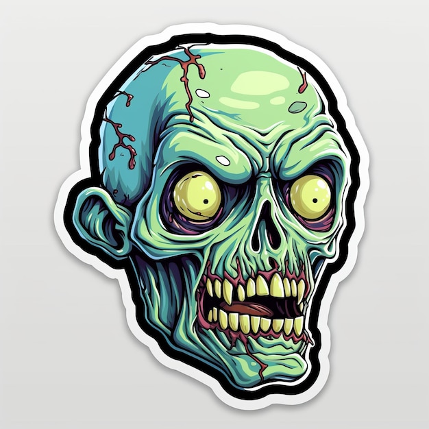 Foto stickers per la testa di un zombie in cartone animato in stile dan mumford