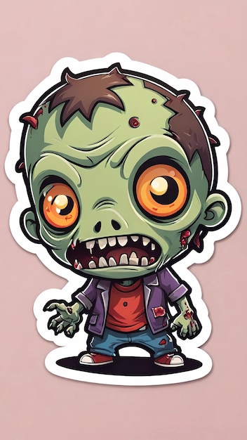 Фото Дизайн наклейки с иллюстрацией мультфильма о зомби