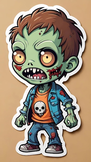 Дизайн наклейки с иллюстрацией мультфильма о зомби