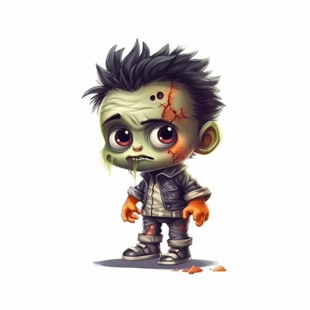 Cartoon zombie jongen met spookachtige ogen en een spookachtig gezicht generatieve ai