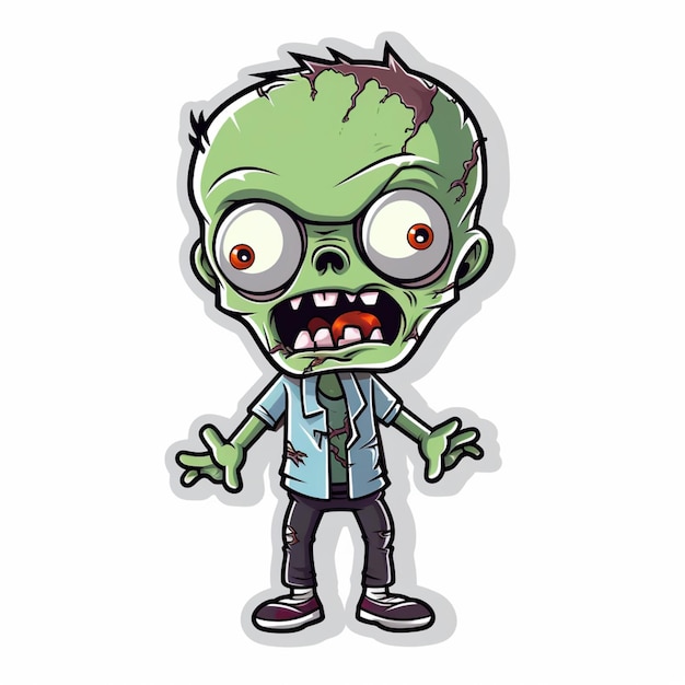 cartoon zombie met een groen hoofd en zwarte broek generatieve ai