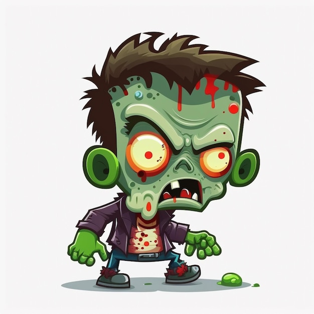 Cartoon zombie met groene ogen en zwart haar generatieve ai