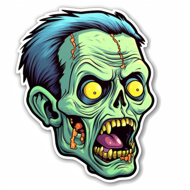 Foto cartoon zombie-sticker met hypergedetailleerde illustraties