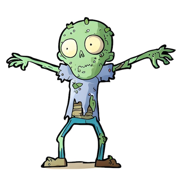 Cartoon zombie t pose witte achtergrond