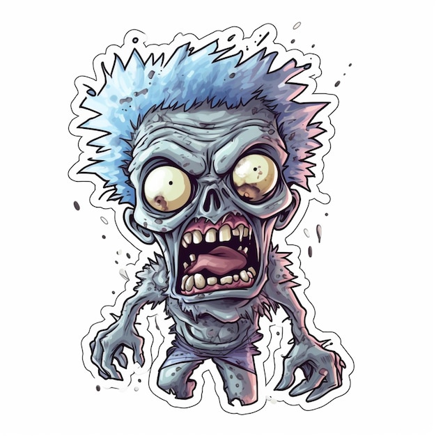 a cartoon zombie with blue hair and a mohawk on his head generative ai