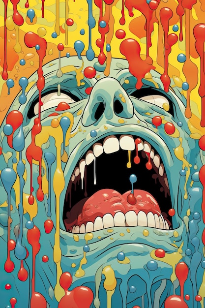 Photo a cartoon of a zombie with colorful drops