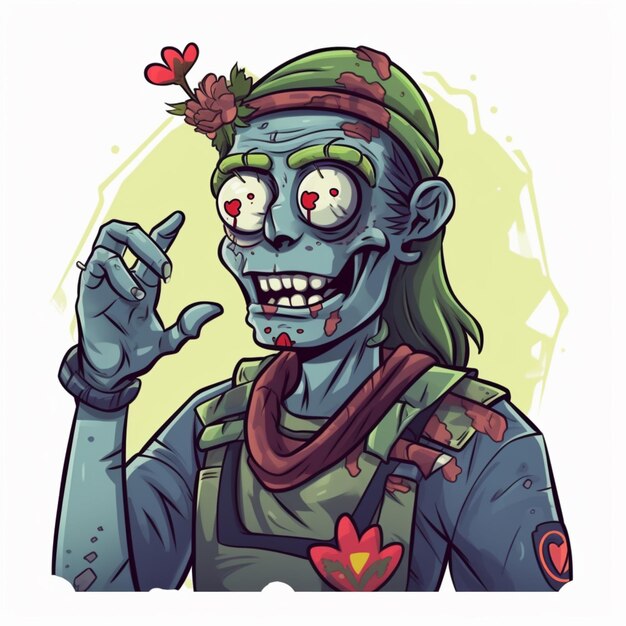 Cartoon zombie with a flower in her hair generative ai