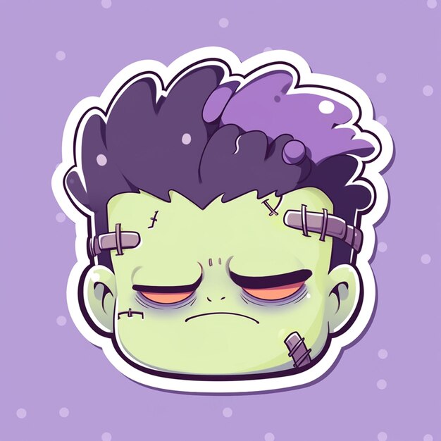 Cartoon zombie with purple hair and purple eyes with a purple background generative ai