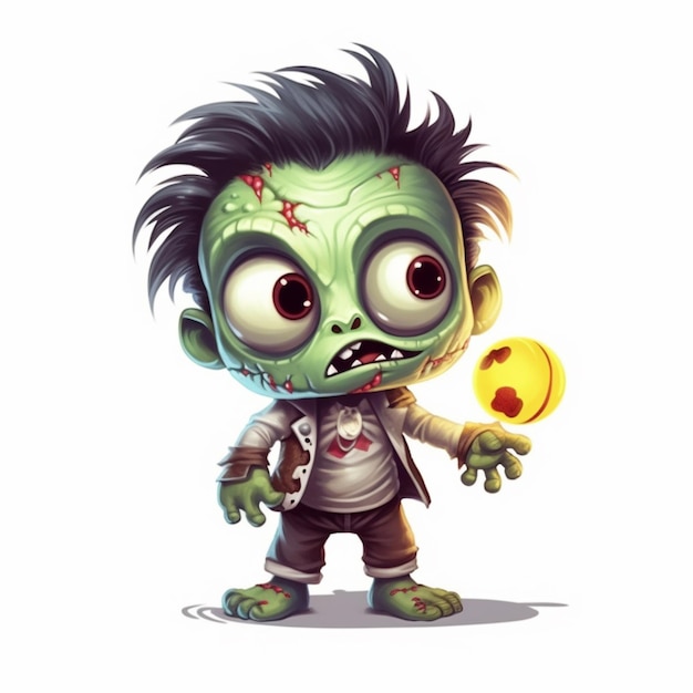 Cartoon zombie with a smiley face holding a yellow ball generative ai